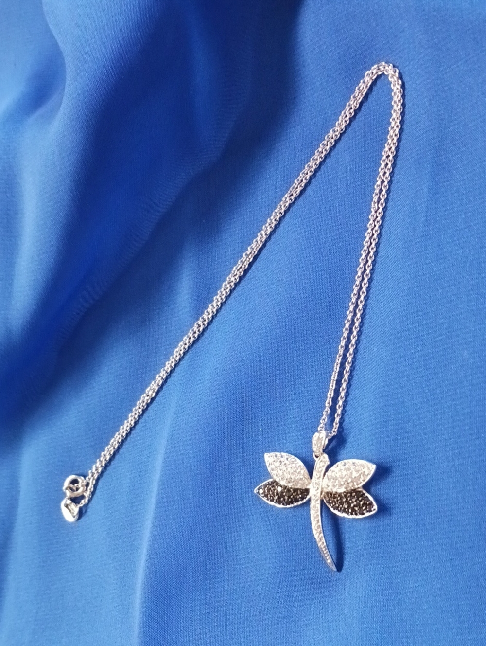 925 BLK WH CZ DRAGONFLY NECKLACE